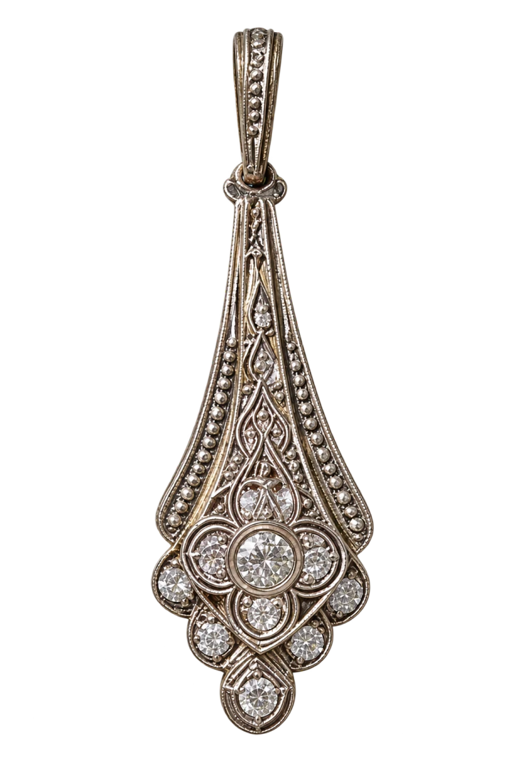 Pendente Art Déco in oro bianco e diamanti