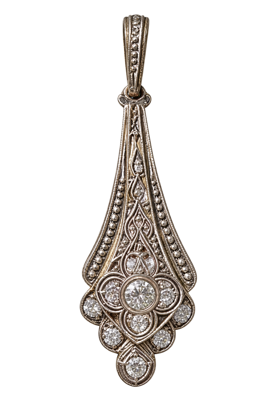 Pendente Art Déco in oro bianco e diamanti