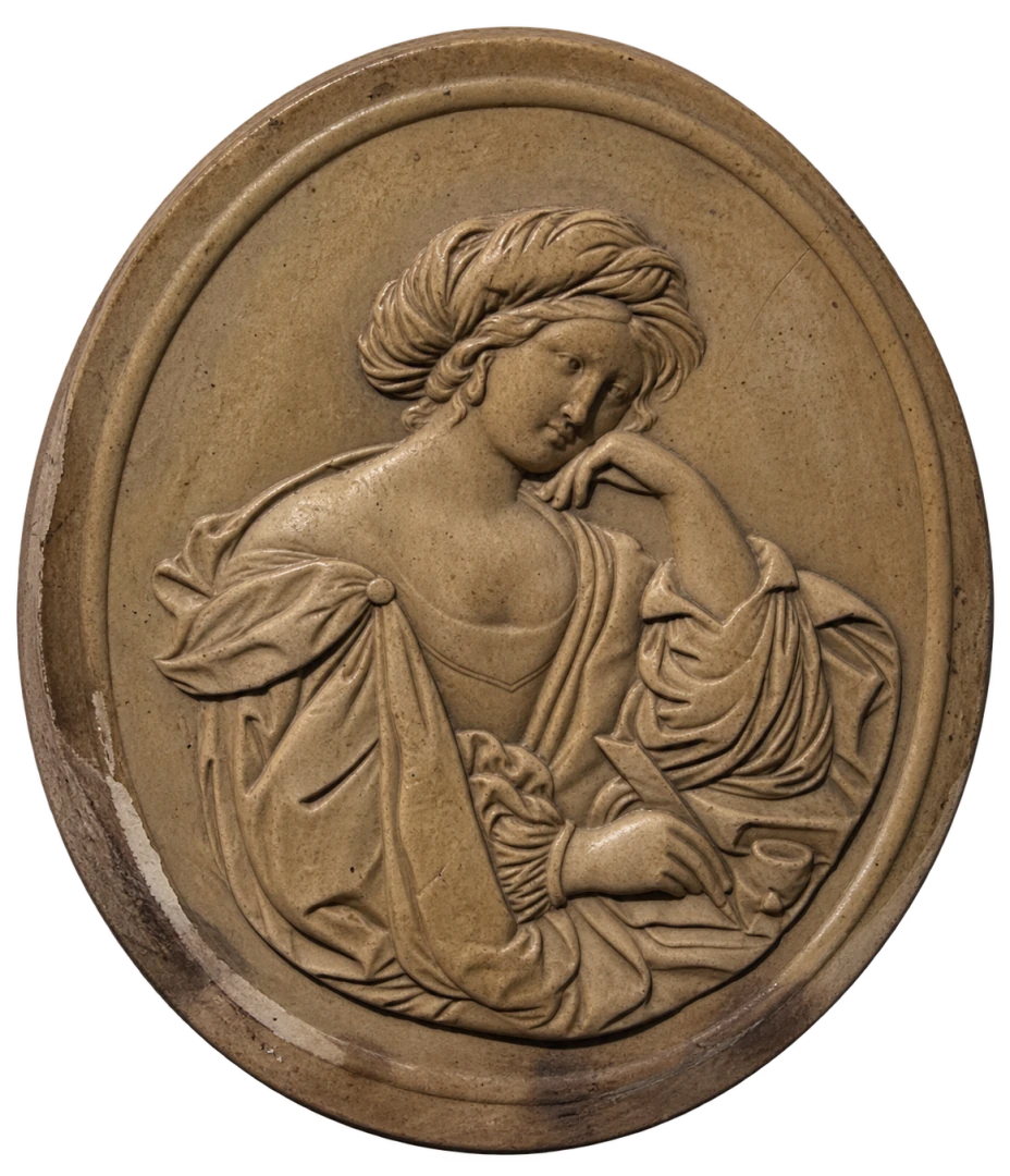 Bassorilievo ovale in terracotta con figura classica