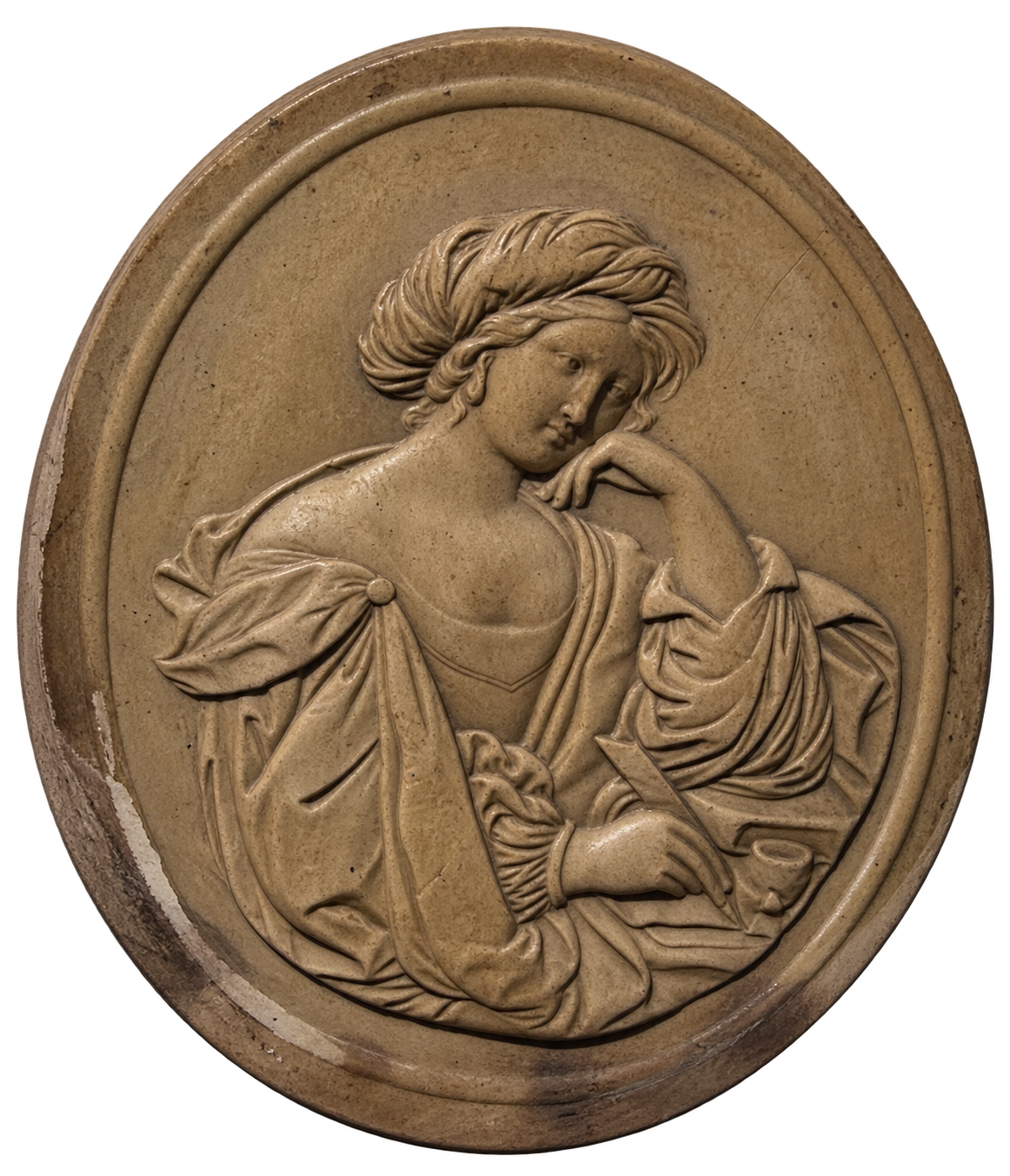 Oval terracotta bas-relief with a classical figure (1 of 2)
