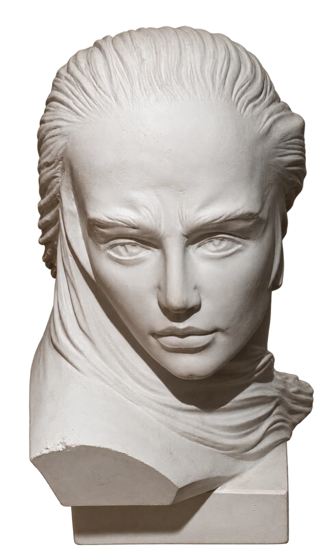 Busto in marmo bianco con profilo femminile