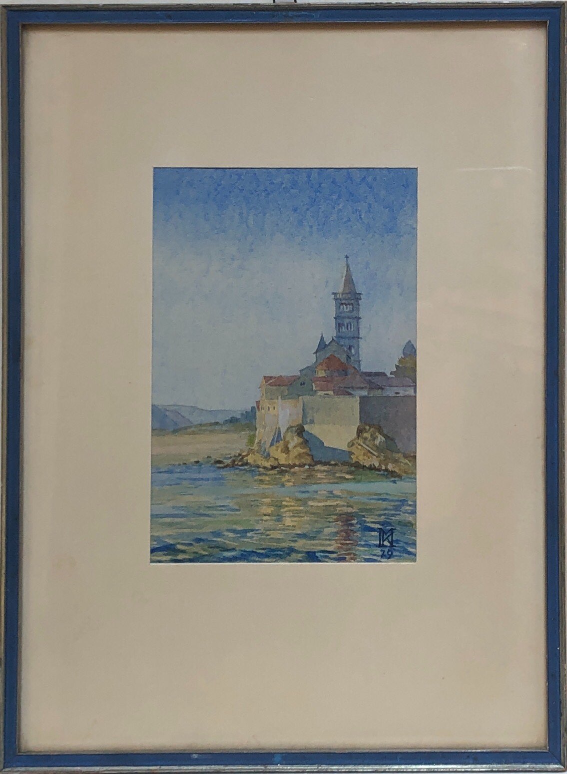 Monogrammista MK, Paesaggio ad acquerello con cittadina costiera (I)