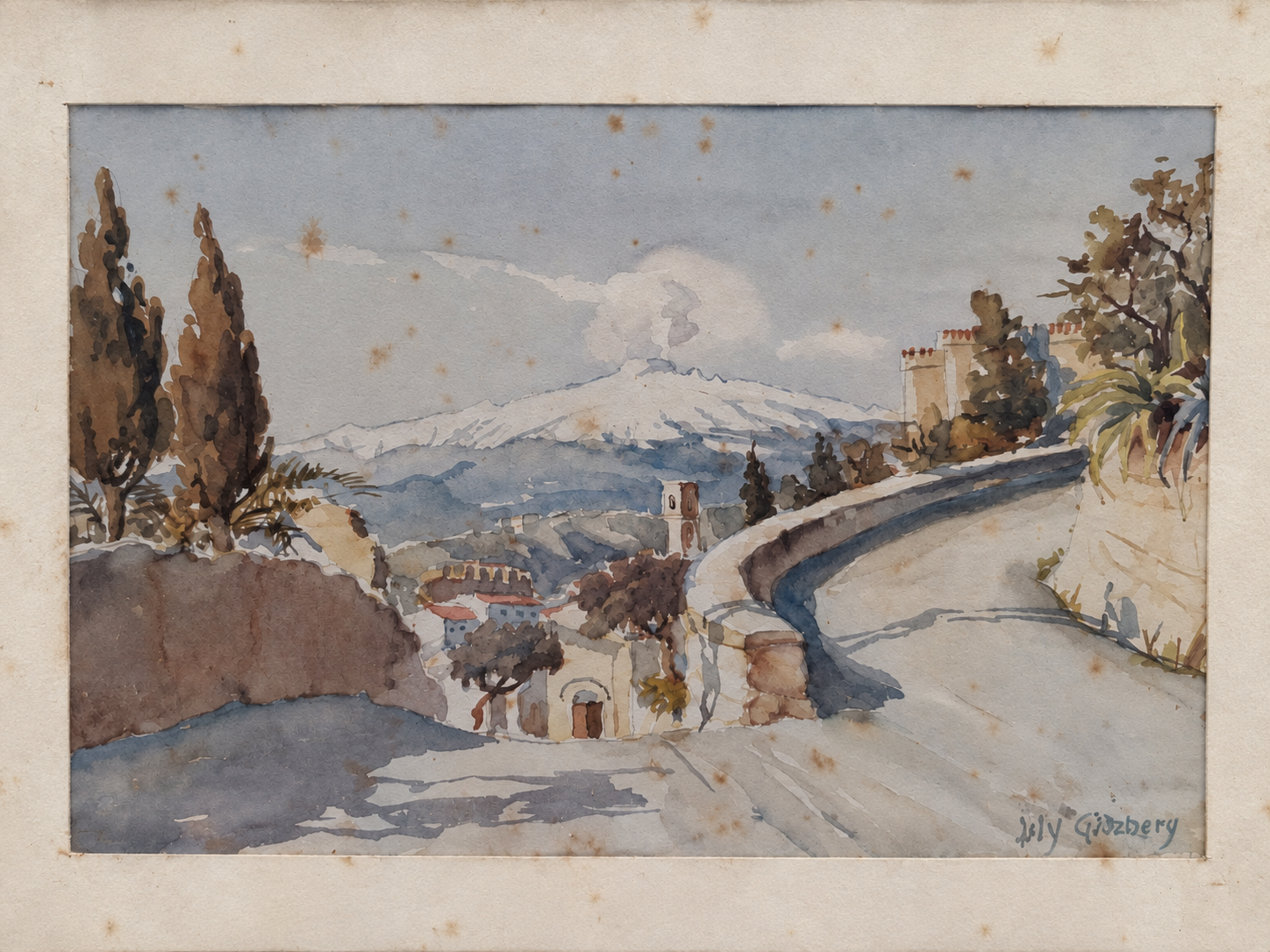 Lily Giachery, Paesaggio ad acquerello con strada di montagna