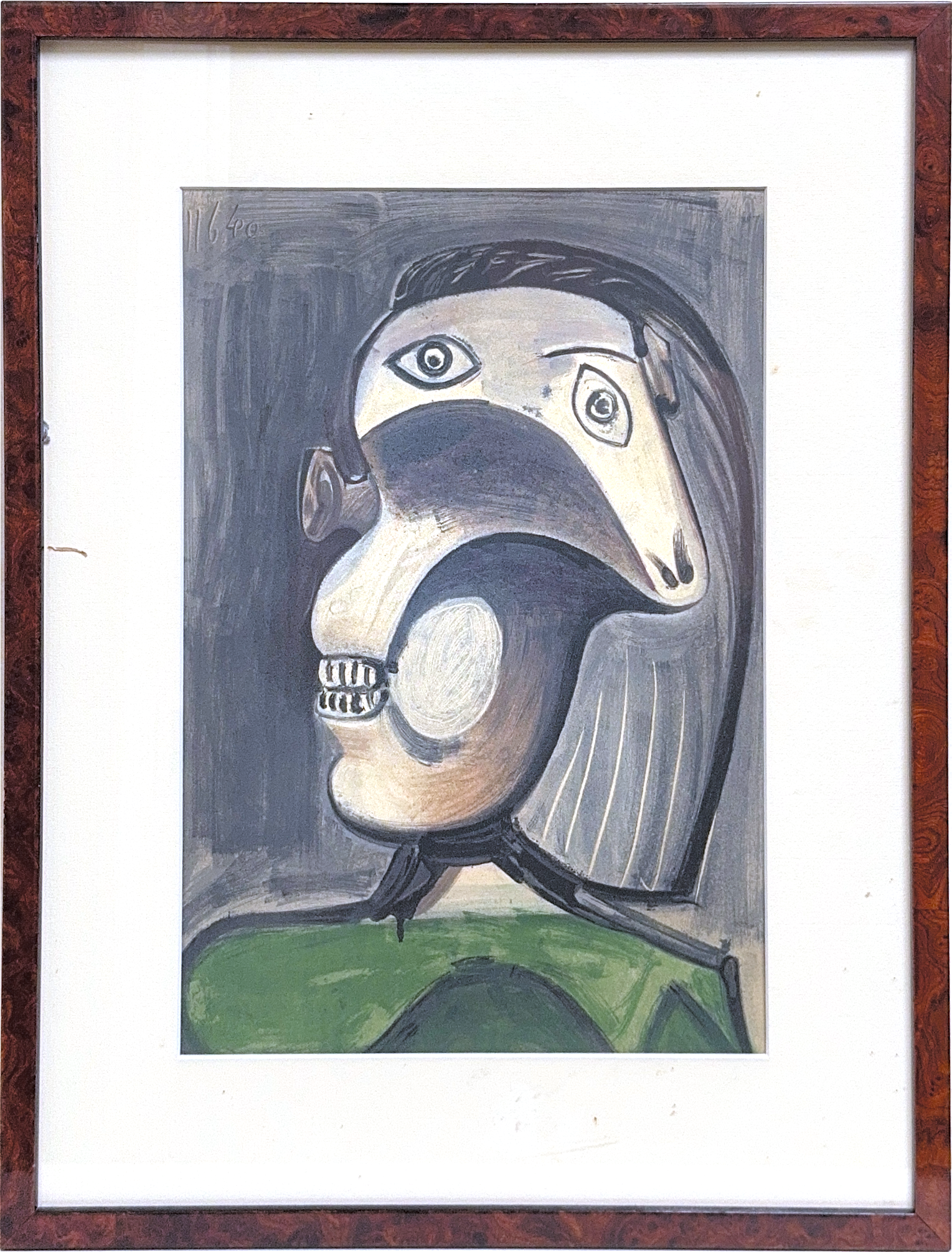 Pablo Picasso, Lithograph, Cubist portrait with large eyes