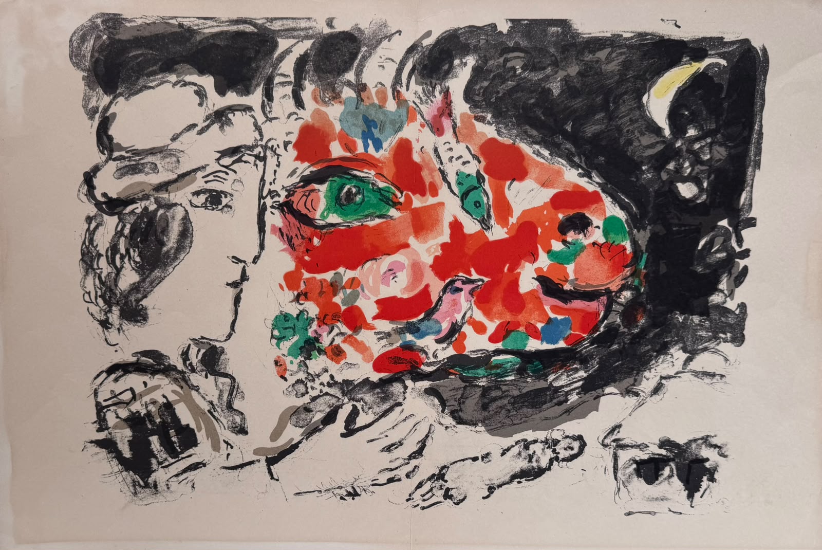 Marc Chagall, Color lithograph, double female profile
